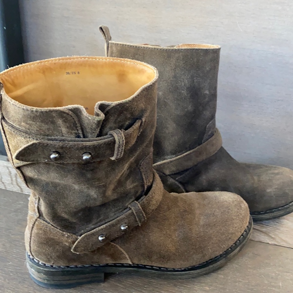 Rag and Bone moto boots. Brown suede.